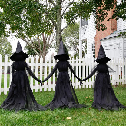 Three Glowing Pumpkin Witches Create Your Spooky Halloween Yard!