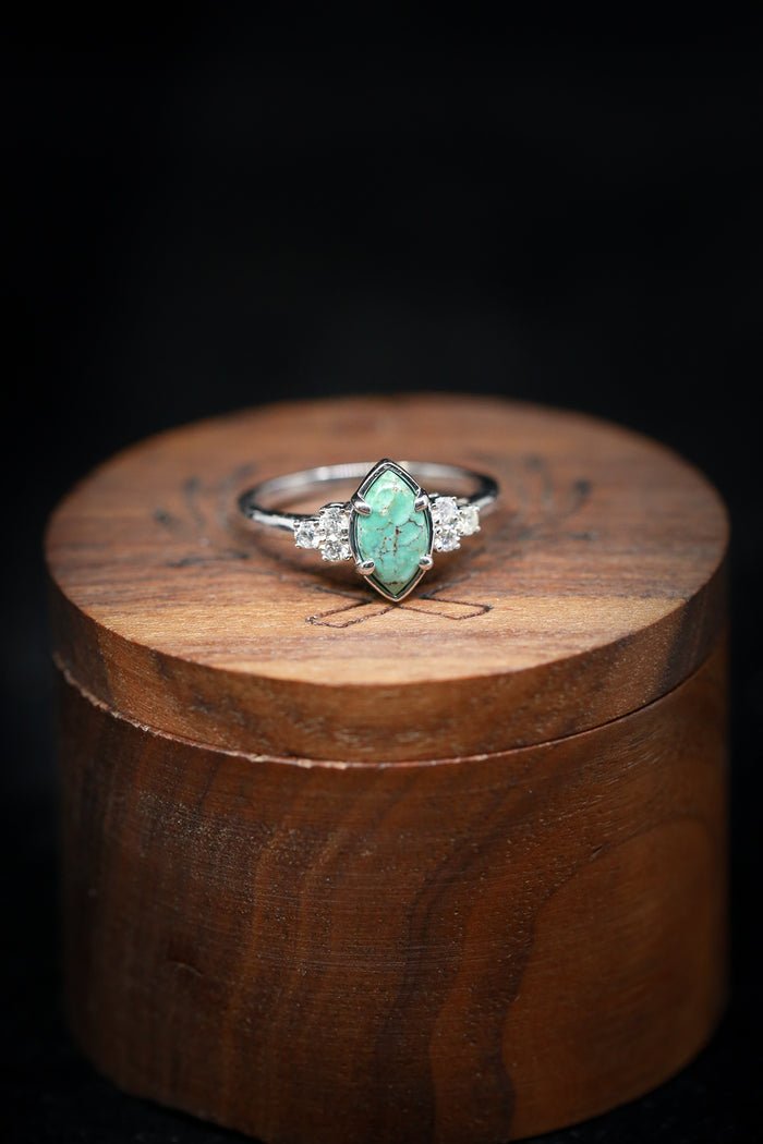 Sterling Silver Natural Turquoise Diamond Ring