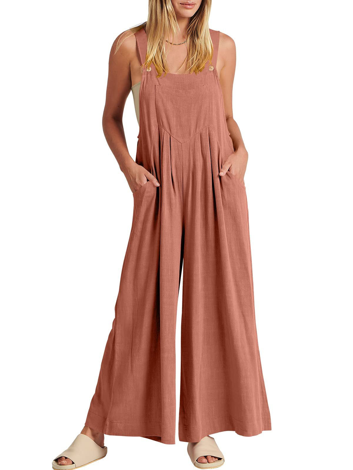 Women's Sleeveless Wide Leg Jumpsuit with Pockets