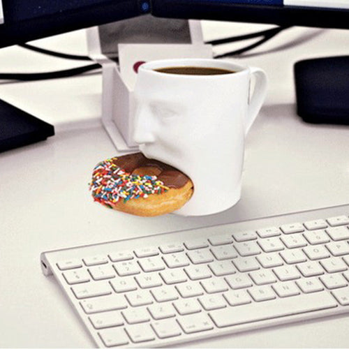 Face Design Ceramic Mug with Biscuit Pocket Holder